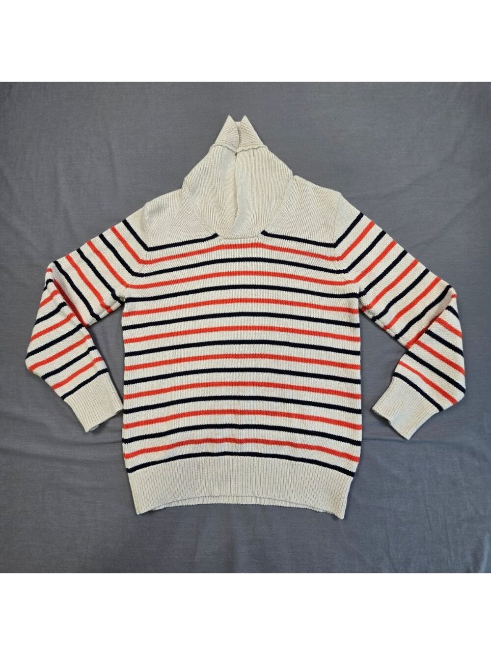 Crewcuts 14 Boys Sweater Nautical Striped Shawl Collar Cotton Knit Long Sleeve